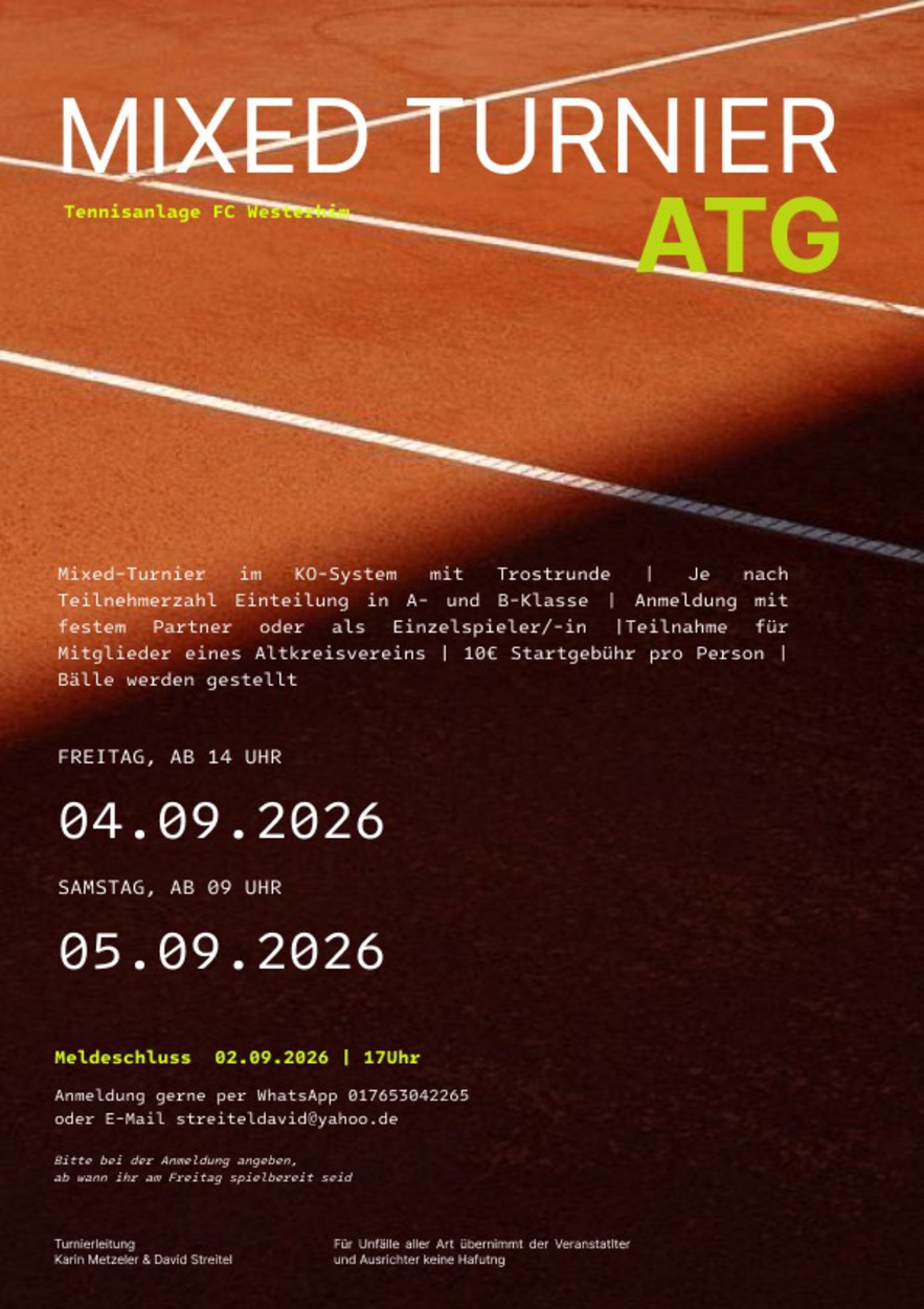 Ausschreibung ATG Mixed Turnier beim FC Westerheim ist online!